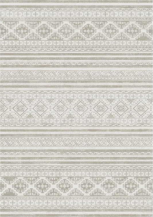 RUGSURE Washable Area Rugs 9' x 12' - 1/6 Thick - Moroccan-Inspired -Stain & Water Resistant Non-Slip - Resistant Rug for Living Room, Bedroom, Nursery, Pet & Child Friendly (Grey)