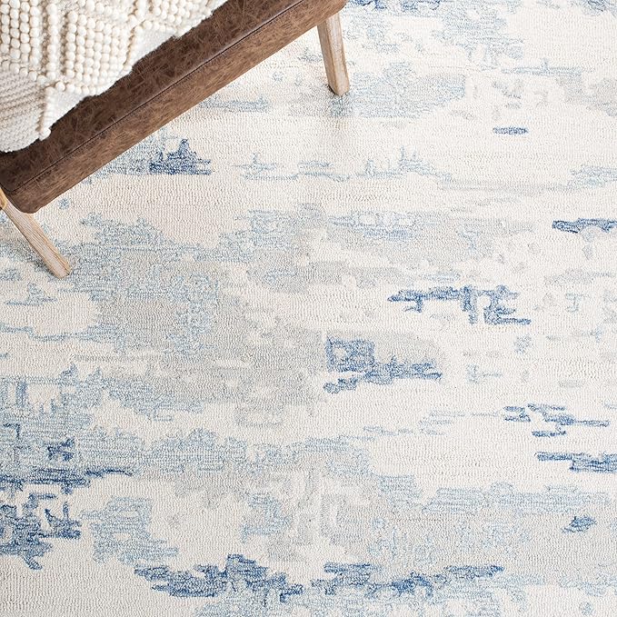 SAFAVIEH Abstract Collection Runner Rug - 2'3" x 20', Ivory & Blue, Handmade Abstract Wool, Ideal for High Traffic Areas in Living Room, Bedroom (ABT465A)
