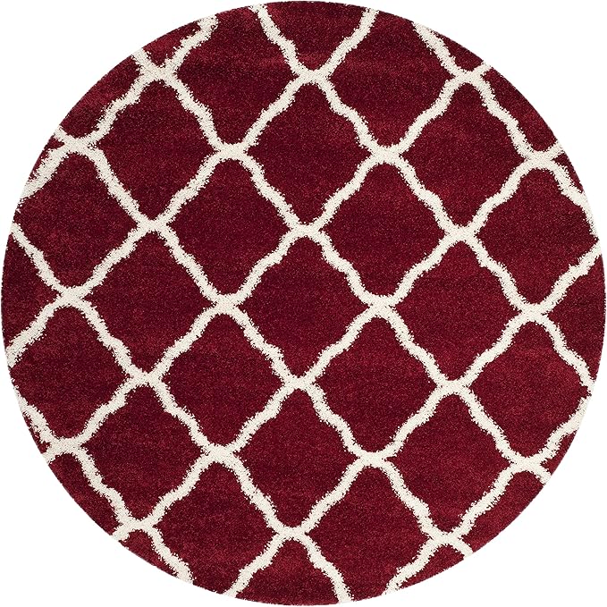 SAFAVIEH Hudson Shag Collection 3' Round Red / Ivory SGH283R Moroccan Trellis Non-Shedding Living Room Bedroom Dining Room Entryway Plush 2-inch Thick Area Rug