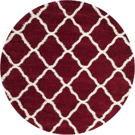 SAFAVIEH Hudson Shag Collection 3' Round Red / Ivory SGH283R Moroccan Trellis Non-Shedding Living Room Bedroom Dining Room Entryway Plush 2-inch Thick Area Rug