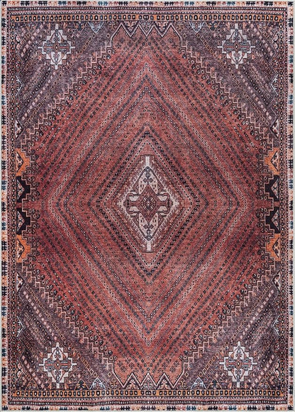 Bloom Rugs Washable Non-Slip 4' x 6' Rug - Red/Multicolor Traditional Bordered Area Rug for Living Room, Bedroom, Dining Room, and Kitchen - Exact Size: 4' x 6'