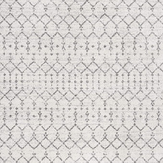 JONATHAN Y Boho Vintage Diamond Cream/Gray Square Area Rug 8X8 ft, Moroccan Hype for Living Room, Bedroom, Kitchen, Office, Easy-Cleaning, High Traffic, Pet-Friendly, Non-Shedding (MOH101B-8SQ)