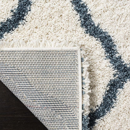 SAFAVIEH Hudson Shag Collection 7' Square Ivory / Slate Blue SGH283T Moroccan Trellis Non-Shedding Living Room Bedroom Dining Room Entryway Plush 2-inch Thick Area Rug