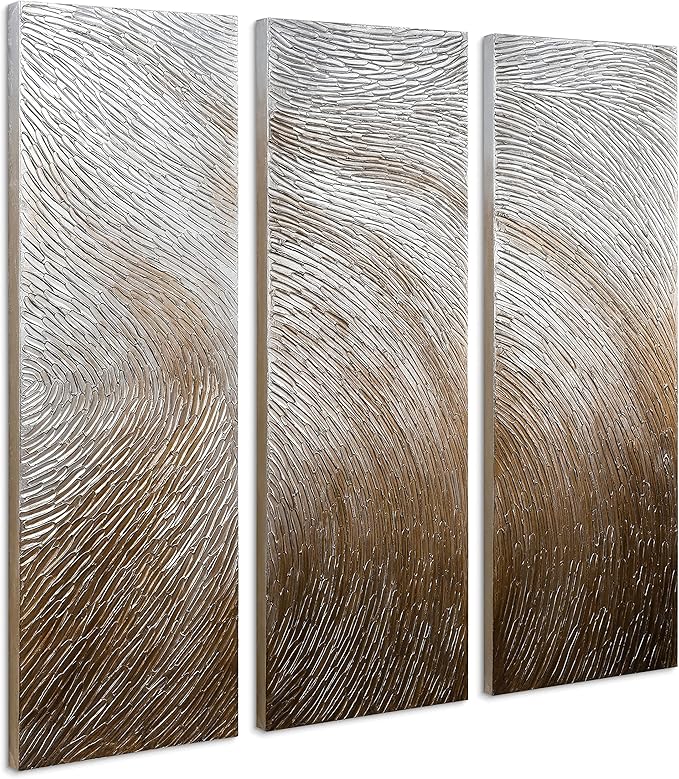 Empire Art Direct Abstract Wall Art Textured Hand Painted Canvas by Martin Edwards, Triptych, 60" x 20" each, Gold Waves