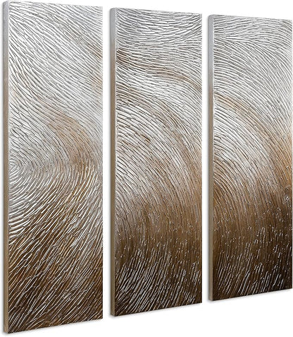 Empire Art Direct Abstract Wall Art Textured Hand Painted Canvas by Martin Edwards, Triptych, 60" x 20" each, Gold Waves