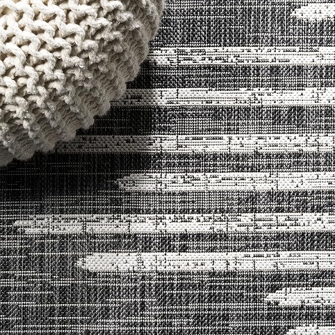 JONATHAN Y Stripe Geometric Indoor Outdoor Runner Rug 2X10 Black/Ivory, Zolak Berber for Backyard, Patio, Porch, Easy-Cleaning, High Traffic, Pet-Friendly, Non-Shedding (SMB124E-210)