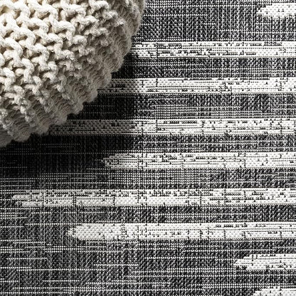 JONATHAN Y Stripe Geometric Indoor Outdoor Runner Rug 2X10 Black/Ivory, Zolak Berber for Backyard, Patio, Porch, Easy-Cleaning, High Traffic, Pet-Friendly, Non-Shedding (SMB124E-210)