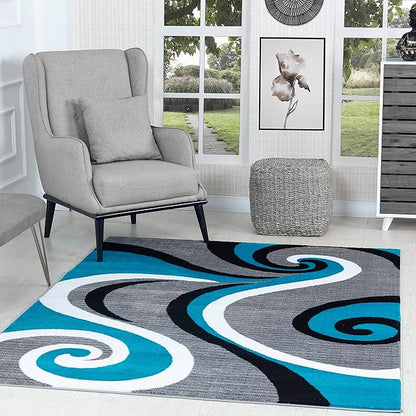 GLORY RUGS Modern 8x10 Area Rug Bedroom & Living Room Carpet with Swirls in Turkaz Grey | Contemporary Dining Accent Sevilla Collection 4817A