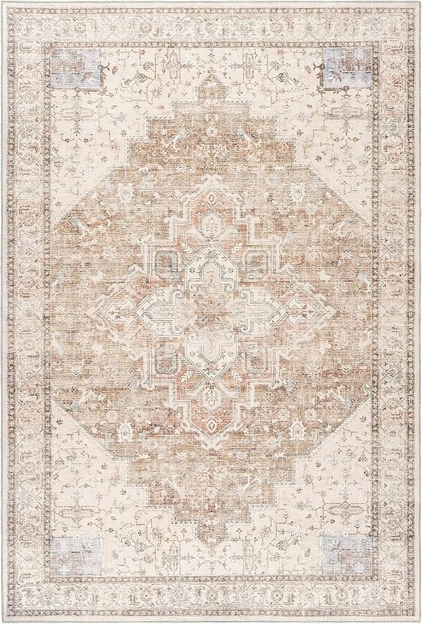 Small Area Rug 2x3, Non Slip Neutral Farmhouse Persian Washable Entryway Rug Indoor, Tan Beige and Light Brown Rust Pattern