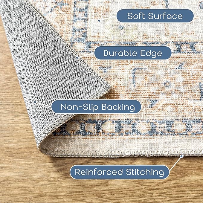 BILEEHOME Orange and Blue Coloful Rug for Living Room,Machine Washable Bright Colored Multi Color Area Rugs 5x7