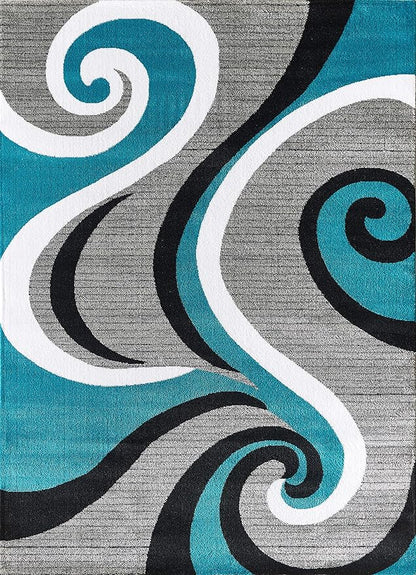 GLORY RUGS Modern Area Rug 5x7 Turquoise Swirls Carpet Bedroom Living Room Contemporary Dining Accent Sevilla Collection 4817 (5x7, Turkaz)
