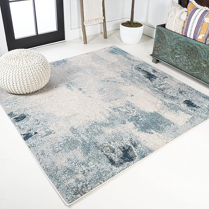 JONATHAN Y Modern Abstract Vintage Cream/Blue 4x4 Square Indoor Area Rug, Contemporary POP, Transitional, Easy-Cleaning for Living Room, Bedroom, Kitchen, Pet Friendly, Non-Shedding (CTP104A-4SQ)