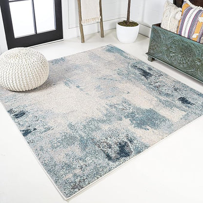 JONATHAN Y Modern Abstract Vintage Cream/Blue 4x4 Square Indoor Area Rug, Contemporary POP, Transitional, Easy-Cleaning for Living Room, Bedroom, Kitchen, Pet Friendly, Non-Shedding (CTP104A-4SQ)