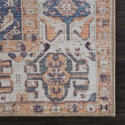 Bloom Rugs Washable 7 ft Runner - Orange/Blue/Beige Traditional Runner for Entryway, Hallway, Bathroom, and Kitchen - Exact Size: 2.5' x 7'