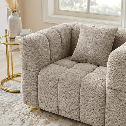 VANOMi 44.09”Oversized Accent Chair, Boucle Armchair with Deep Seat, Comfy Reading Chair for Living Room, Bedroom, Office, Apartment, Camel (1 Piece)