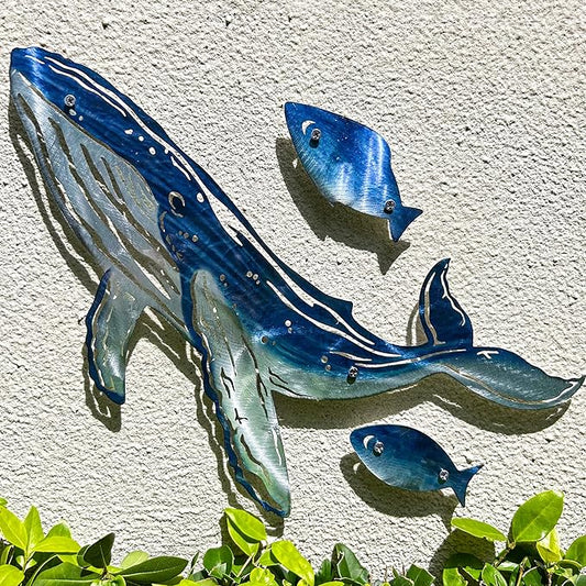 LiveInUrban Coastal Wall Art Whale Metal Wall Sculptures, Ocean Beach Themed Metal Hanging Home Decoration 3PCS 16.2"x12.1"