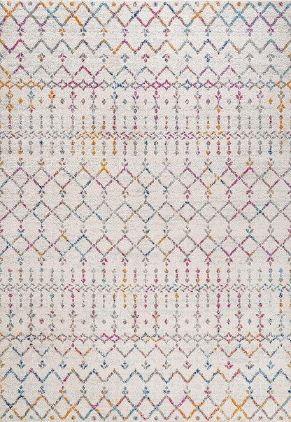 JONATHAN Y Boho Vintage Diamond Ivory/Multi Indoor Area Rug 4X6 ft, Moroccan Hype for Living Room, Bedroom, Kitchen, Office, Easy-Cleaning, High Traffic, Pet-Friendly, Non-Shedding (MOH101E-4)