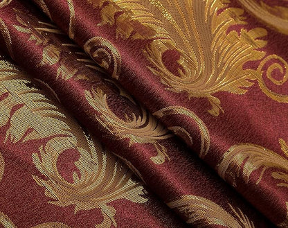GLORY RUGS Jacquard Luxury Window 2 Panel Set Burgundy Gold Curtain with Attached Valance and Backing Bedroom Living Room Dining 2 Curtains 55x84 inches Each Jana