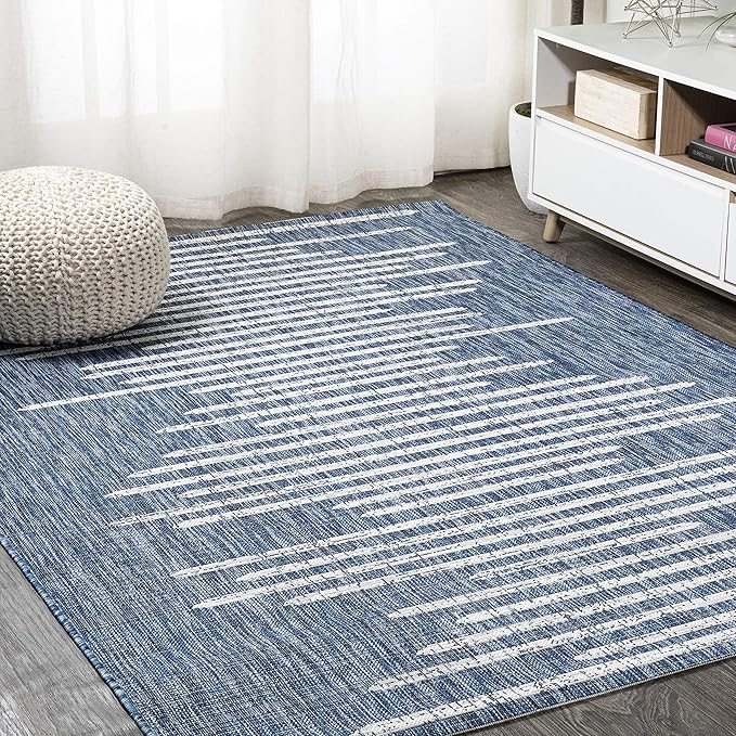 JONATHAN Y Stripe Geometric Indoor Outdoor Area Rug 3X5 Blue/Ivory, Zolak Berber for Backyard, Patio, Porch, Easy-Cleaning, High Traffic, Pet-Friendly, Non-Shedding (SMB124C-3)