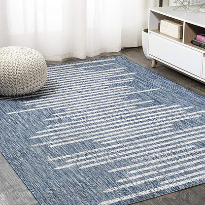JONATHAN Y Stripe Geometric Indoor Outdoor Area Rug 4X6 Blue/Ivory, Zolak Berber for Backyard, Patio, Porch, Easy-Cleaning, High Traffic, Pet-Friendly, Non-Shedding (SMB124C-4)