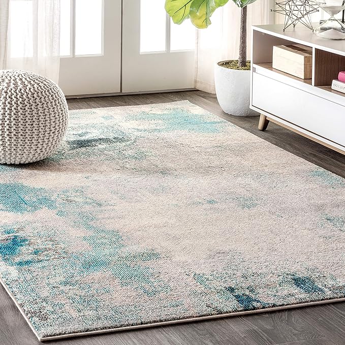 JONATHAN Y Modern Abstract Vintage Cream/Blue 5' Round Indoor Area Rug, Contemporary POP, Transitional, Easy-Cleaning for Living Room, Bedroom, Kitchen, Pet Friendly, Non-Shedding (CTP104A-5R)