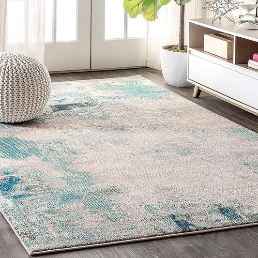 JONATHAN Y Modern Abstract Vintage Cream/Blue 5' Round Indoor Area Rug, Contemporary POP, Transitional, Easy-Cleaning for Living Room, Bedroom, Kitchen, Pet Friendly, Non-Shedding (CTP104A-5R)