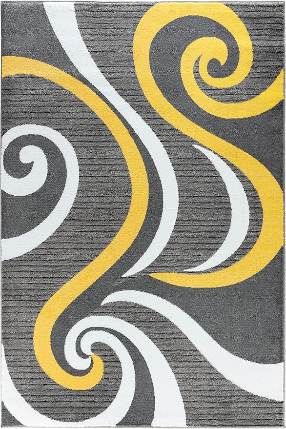 GLORY RUGS Modern Area Rug Swirls Carpet Bedroom Living Room Contemporary Dining Accent Sevilla Collection 4817A (Yellow, 8x10)