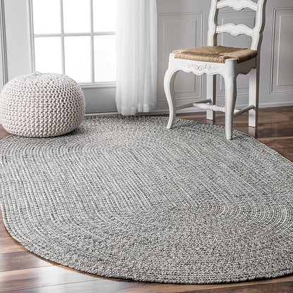 nuLOOM Oval 9' x 12' Solid Hand Braided Indoor/Outdoor Area Rug, Pet-Friendly, High Traffic, Weather Resistant, for Patio, Balcony, Bedroom, Living, Dining Room, Wynn Salt and Pepper
