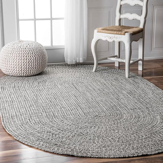 nuLOOM Oval 3' x 5' Solid Hand Braided Indoor/Outdoor Area Rug, Pet-Friendly, High Traffic, Weather Resistant, for Patio, Balcony, Bedroom, Living, Dining Room, Wynn Salt and Pepper