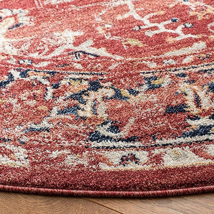 SAFAVIEH Charleston Collection Area Rug - 5' Square, Red & Ivory, Oriental Distressed Design, Ideal for High Traffic Areas in Living Room, Bedroom, Dining Room (CHL411Q-5SQ)