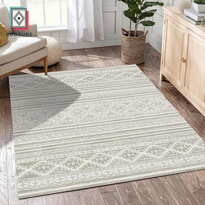 RUGSURE Washable Area Rugs 6' x 9' - 1/6 Thick - Moroccan-Inspired -Stain & Water Resistant Non-Slip - Resistant Rug for Living Room, Bedroom, Nursery, Pet & Child Friendly (Grey)