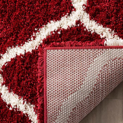 SAFAVIEH Hudson Shag Collection 3' Round Red / Ivory SGH283R Moroccan Trellis Non-Shedding Living Room Bedroom Dining Room Entryway Plush 2-inch Thick Area Rug