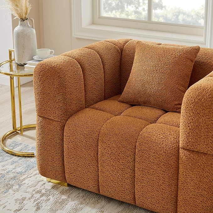 VANOMi 44.09”Oversized Accent Chair, Boucle Armchair with Deep Seat, Comfy Reading Chair for Living Room, Bedroom, Office, Apartment, Curry (1 Piece)