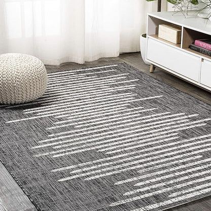 JONATHAN Y Stripe Geometric Indoor Outdoor Area Rug 4X6 Black/Ivory, Zolak Berber for Backyard, Patio, Porch, Easy-Cleaning, High Traffic, Pet-Friendly, Non-Shedding (SMB124E-4)