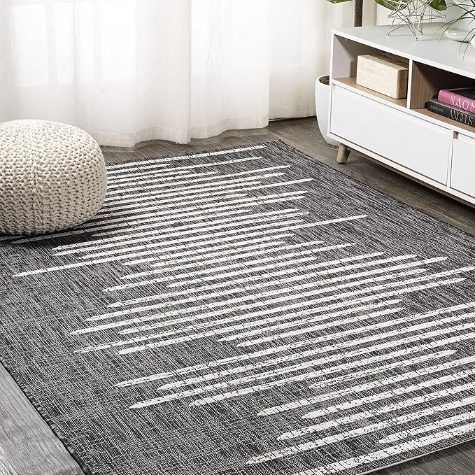 JONATHAN Y Stripe Geometric Indoor Outdoor Area Rug 3X5 Black/Ivory, Zolak Berber for Backyard, Patio, Porch, Easy-Cleaning, High Traffic, Pet-Friendly, Non-Shedding (SMB124E-3)