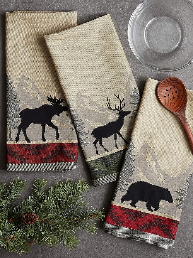 DII Woodlands Collection Dishtowel Set, 18x28, in The Woods, 3 Piece
