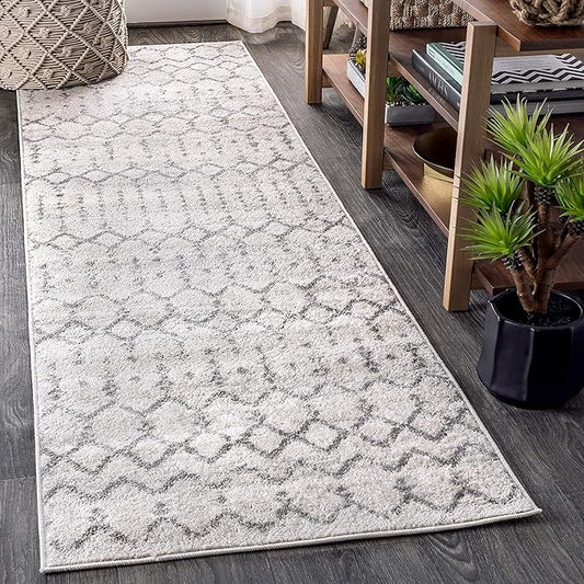JONATHAN Y Boho Vintage Diamond Cream/Gray Runner Rug 2X10 ft, Moroccan Hype for Living Room, Bedroom, Kitchen, Office, Easy-Cleaning, High Traffic, Pet-Friendly, Non-Shedding (MOH101B-210)