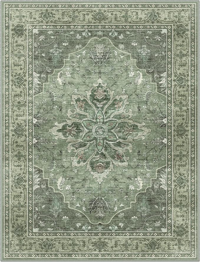 RELEANY Area Rugs 3'x20' Runner Rug Non Slip Washable for Kitchen Hallway Bedroom Beside Laundry Room Bathroom Rug, Floor Carpet, Dark Green Gray