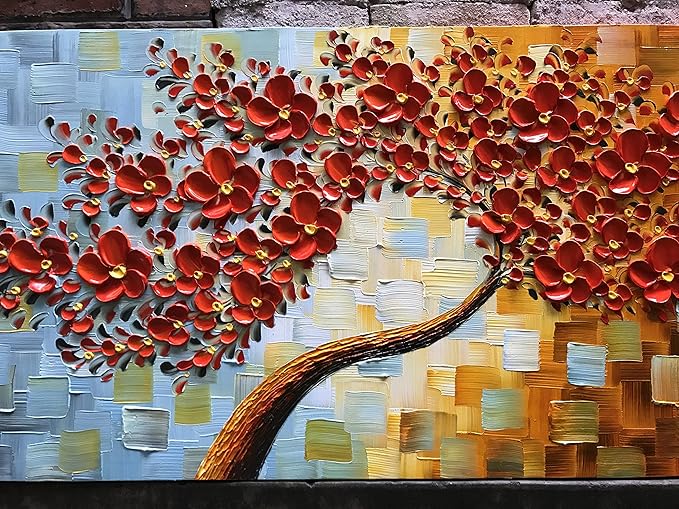 YaSheng Art - Large Canvas Wall Art ,Hand Painted 3D Texture Wall Art Red Floral Oil Painting, Modern Abstract Artworks Paintings , Wall Art for living room Bedroom Office Wall Deco Home, Framed Wall Art Pictures 60 by 24 inch