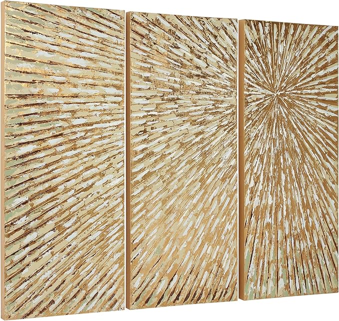 Empire Art Direct Gold Wall Art Textured Hand Painted Canvas by Martin Edwards, Triptych, 48" x 20" each, Sunshine
