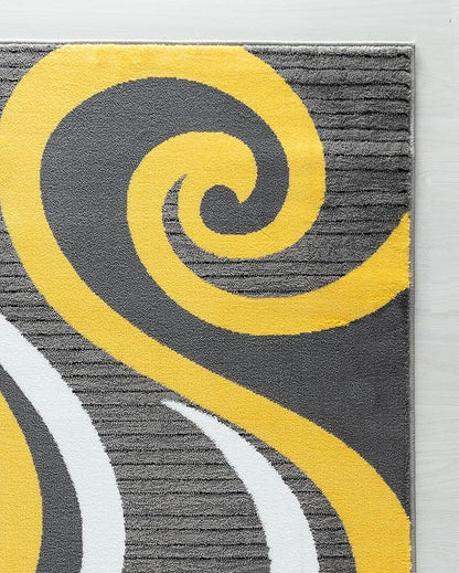 GLORY RUGS Modern Area Rug Swirls Carpet Bedroom Living Room Contemporary Dining Accent Sevilla Collection 4817A (Yellow, 8x10)