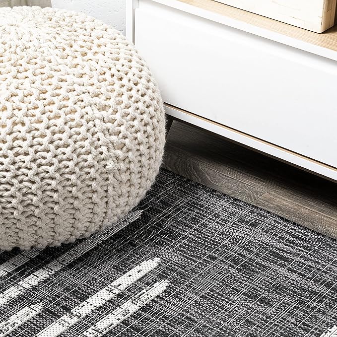 JONATHAN Y Stripe Geometric Indoor Outdoor Area Rug 3X5 Black/Ivory, Zolak Berber for Backyard, Patio, Porch, Easy-Cleaning, High Traffic, Pet-Friendly, Non-Shedding (SMB124E-3)