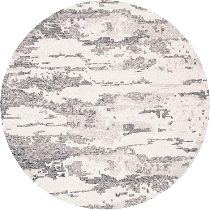 SAFAVIEH Abstract Collection 6' Round Charcoal / Ivory ABT465H Handmade Abstract Premium Wool Area Rug