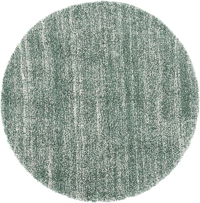 SAFAVIEH Hudson Shag Collection 7' Round Green/Ivory SGH295E Modern Abstract Non-Shedding 2-inch Thick Entryway Foyer Living Room Bedroom Kitchen Area Rug