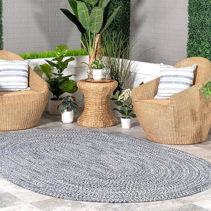 nuLOOM Oval 3' x 5' Solid Hand Braided Indoor/Outdoor Area Rug, Pet-Friendly, High Traffic, Weather Resistant, for Patio, Balcony, Bedroom, Living, Dining Room, Wynn Navy
