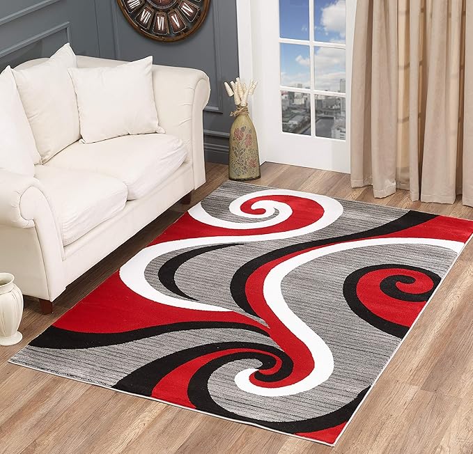 GLORY RUGS Modern Area Rug 5x7 Red Swirls Carpet Bedroom Living Room Contemporary Dining Accent Sevilla Collection 4817 (5x7, Red)