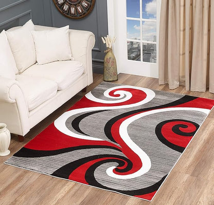 GLORY RUGS Modern Area Rug 8x10 Red Gray Swirls Carpet Bedroom Living Room Contemporary Dining Accent Sevilla Collection 4817 (8x10, Red)