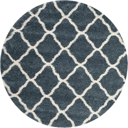 SAFAVIEH Hudson Shag Collection Area Rug - 7' Round, Slate Blue & Ivory, Moroccan Trellis Design, Non-Shedding & Easy Care, 2-inch Thick Ideal for High Traffic Areas in Living Room, Bedroom (SGH283L)