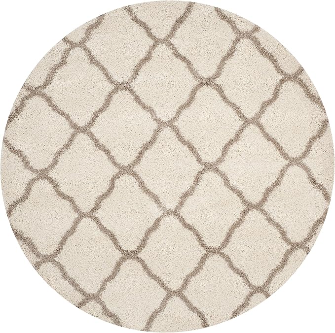 SAFAVIEH Hudson Shag Collection Area Rug - 7' Round, Ivory & Beige, Moroccan Trellis Design, Non-Shedding & Easy Care, 2-inch Thick Ideal for High Traffic Areas in Living Room, Bedroom (SGH283D)