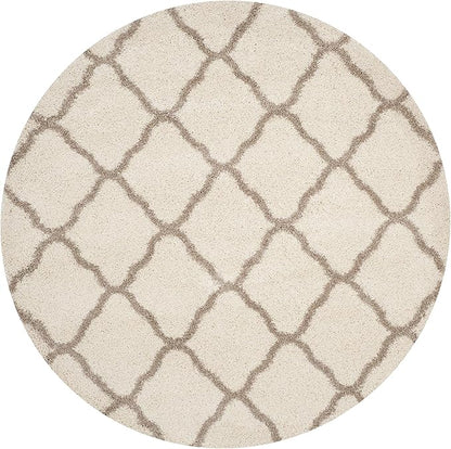 SAFAVIEH Hudson Shag Collection Area Rug - 7' Round, Ivory & Beige, Moroccan Trellis Design, Non-Shedding & Easy Care, 2-inch Thick Ideal for High Traffic Areas in Living Room, Bedroom (SGH283D)